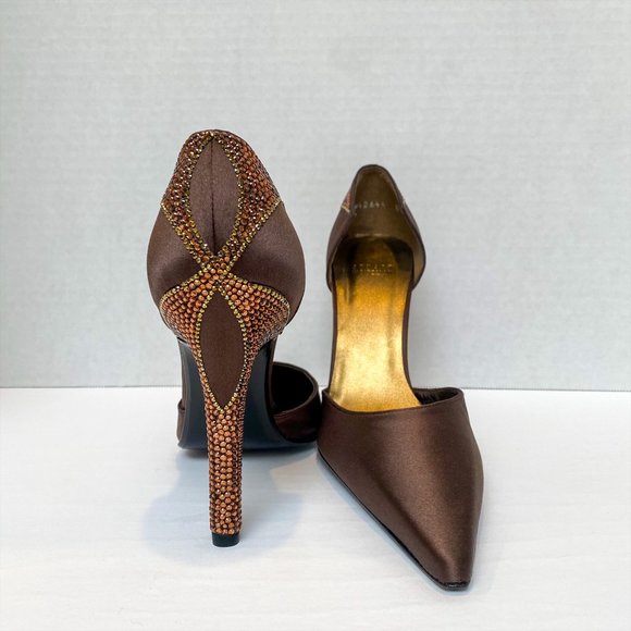 STUART WEITZMAN BROWN BEADED HEELS - Picture 3 of 7